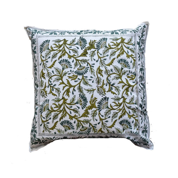 The Decor Nook Green / Teal Leaf Print With Teal Border Cushion Cover - Distacart