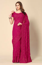 Thumbnail for Pink Georgette Embroidered and Stone Work Saree with Unstitched Blouse Piece - Roozal - Distacart