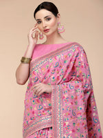 Thumbnail for Pink Silk Blend Woven Design Saree With Unstitched Blouse Piece - Aloki - Distacart