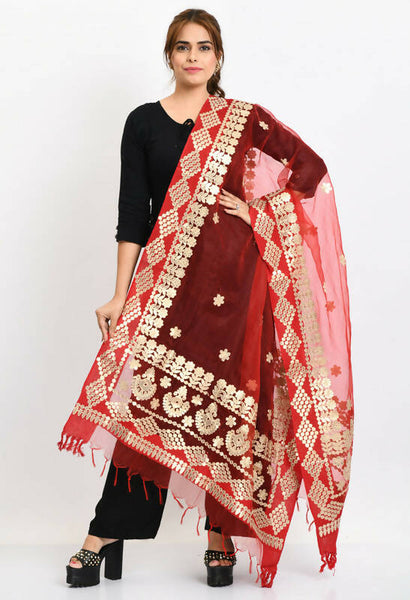 Mominos Fashion Moeza Women Organza Gotta Patti Bridal Dupatta Red Dupatta - Distacart