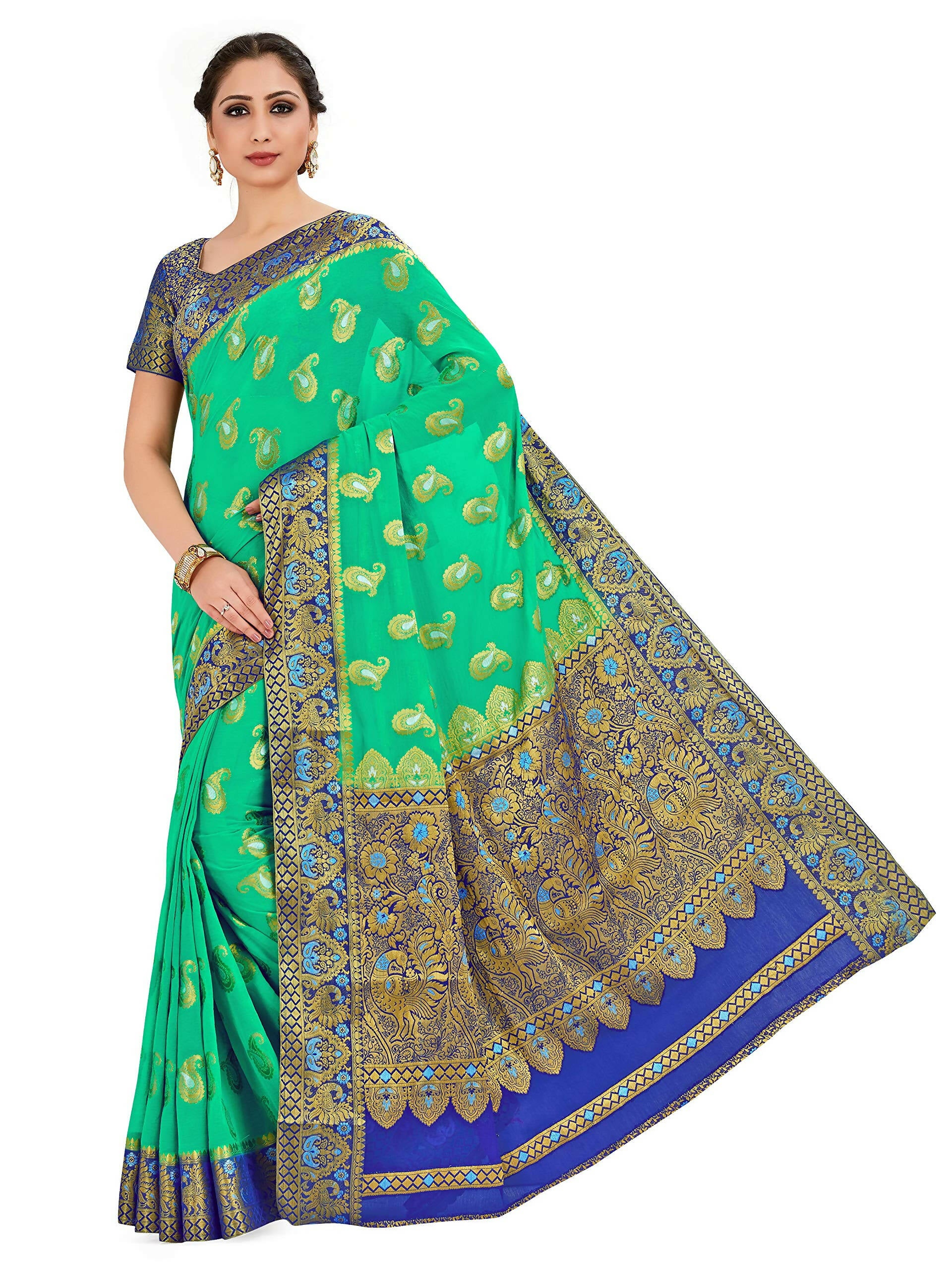 Mimosa Women's Green Banarasi Chiffon Saree - Distacart