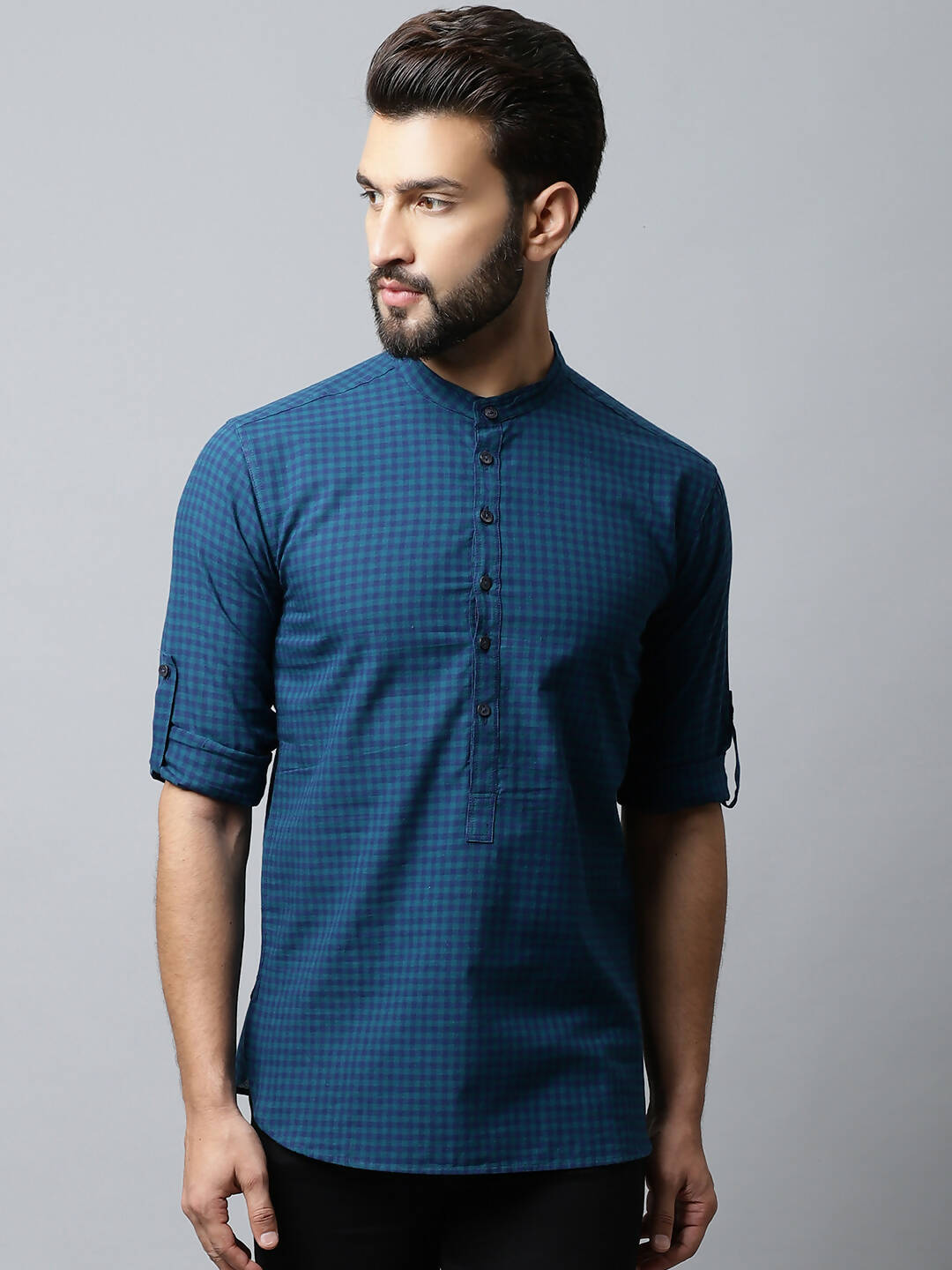 Even Apparels Navy blue Color Pure Cotton Men's Kurta With Side Placket (CHK1056) - Distacart