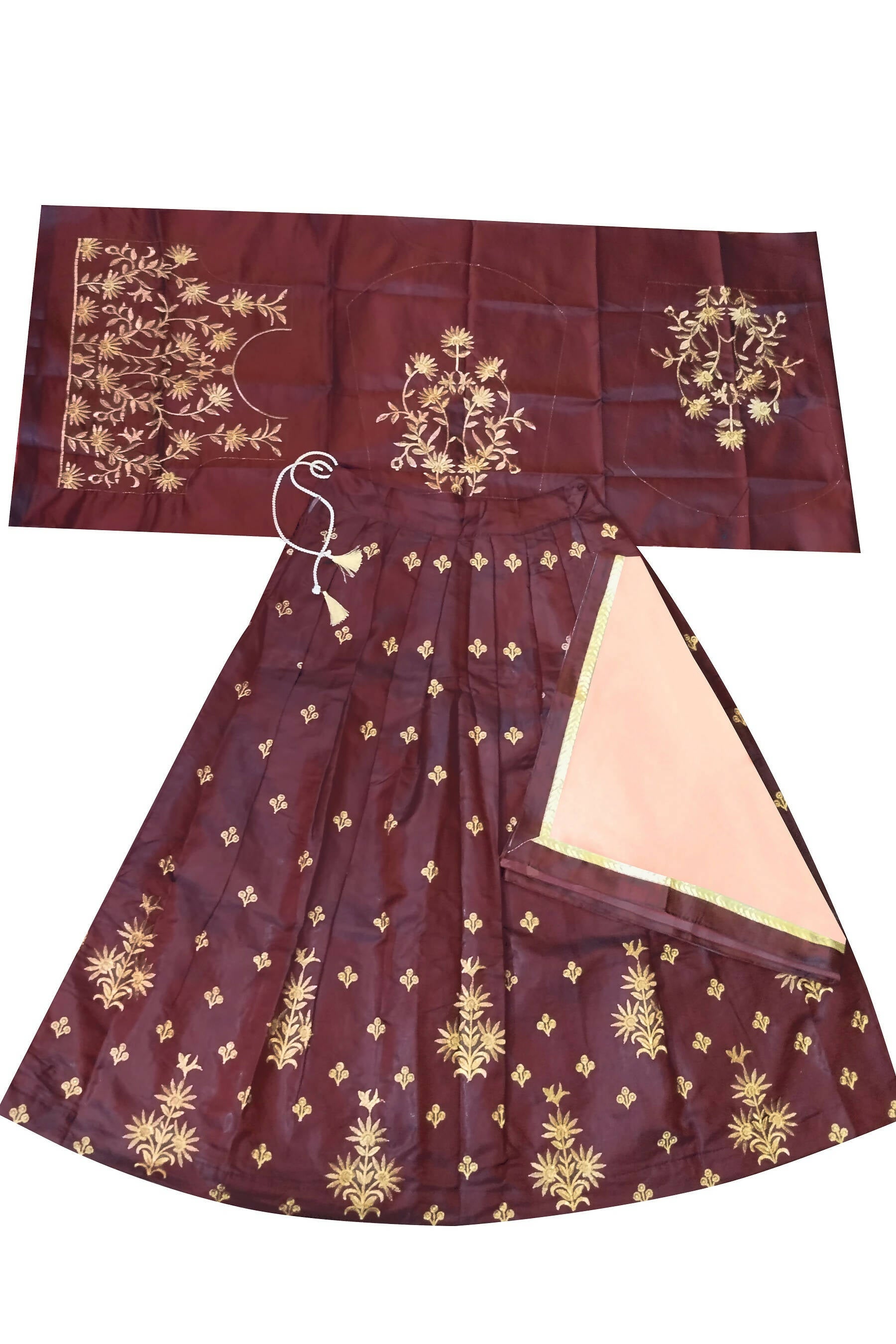 Dwiden Maroon Rohini Tafetta Sattin Semi-Stitched Girl's Lehenga Choli - Distacart