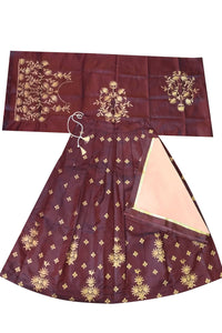 Thumbnail for Dwiden Maroon Rohini Tafetta Sattin Semi-Stitched Girl's Lehenga Choli - Distacart
