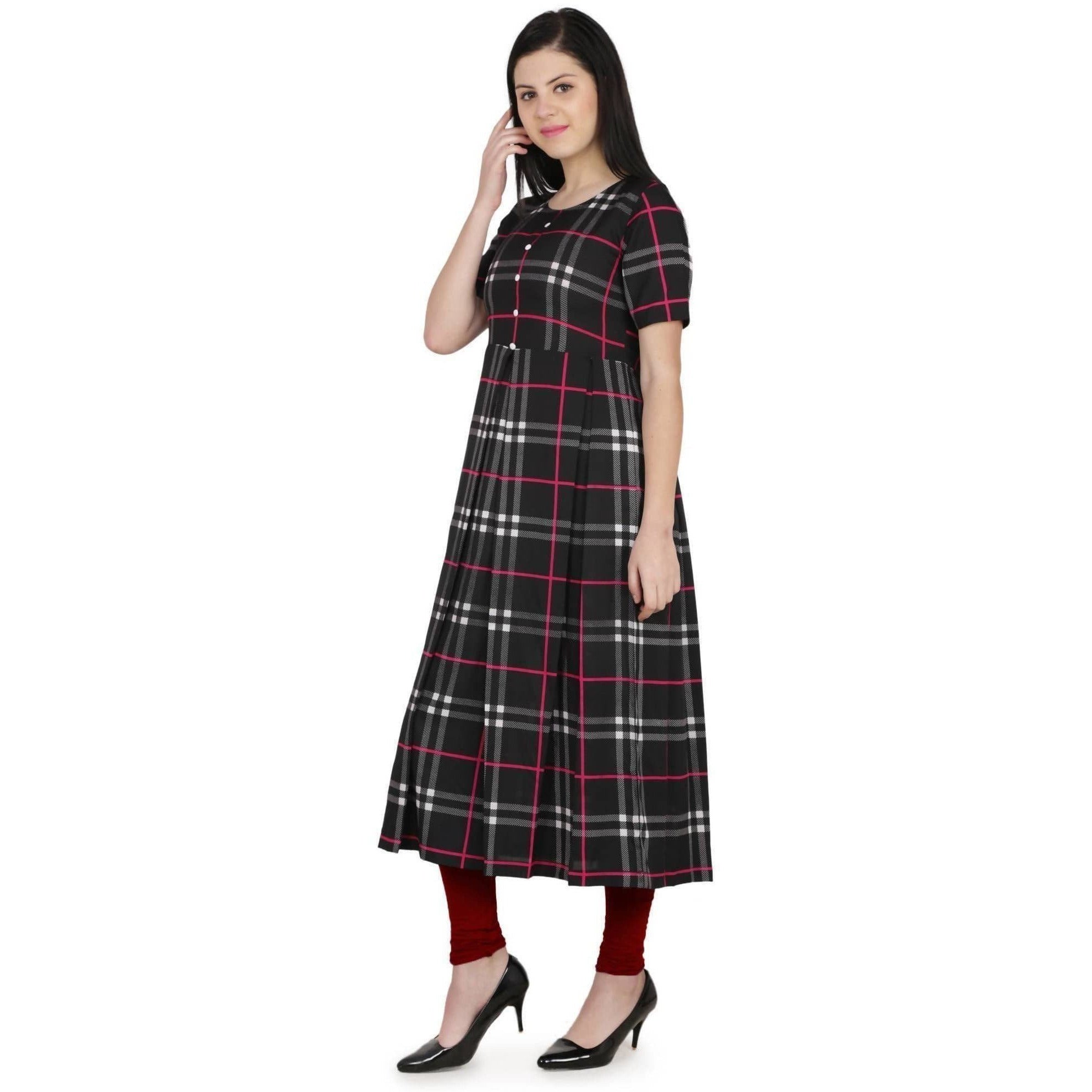 Kanoor Women's Multicolour Forck style Round neck kurti