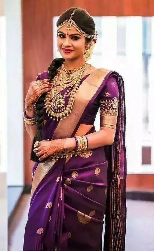 DEIANA'S Beautiful Golden Jari with New Design Soft Lichi Silk Saree - Purple - Distacart