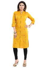 Thumbnail for Snehal Creations Checkered Print Yellow Long Cotton Kurti - Distacart