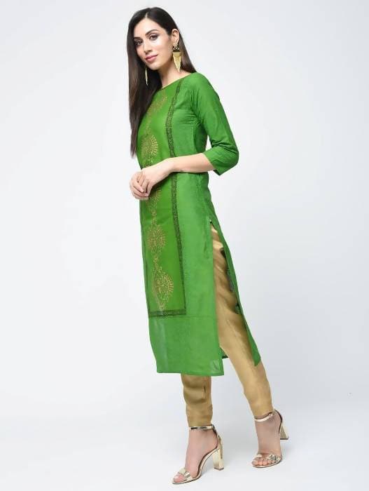 Aniyah Cotton Block Printed Green Color Straight Kurta (AN-129K)