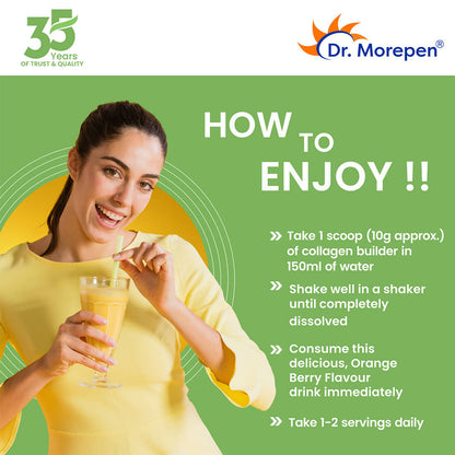 Dr. Morepen Biotin+ Advanced Tablets and Natural Collagen Builder, Orange Berry Flavour Combo - Distacart