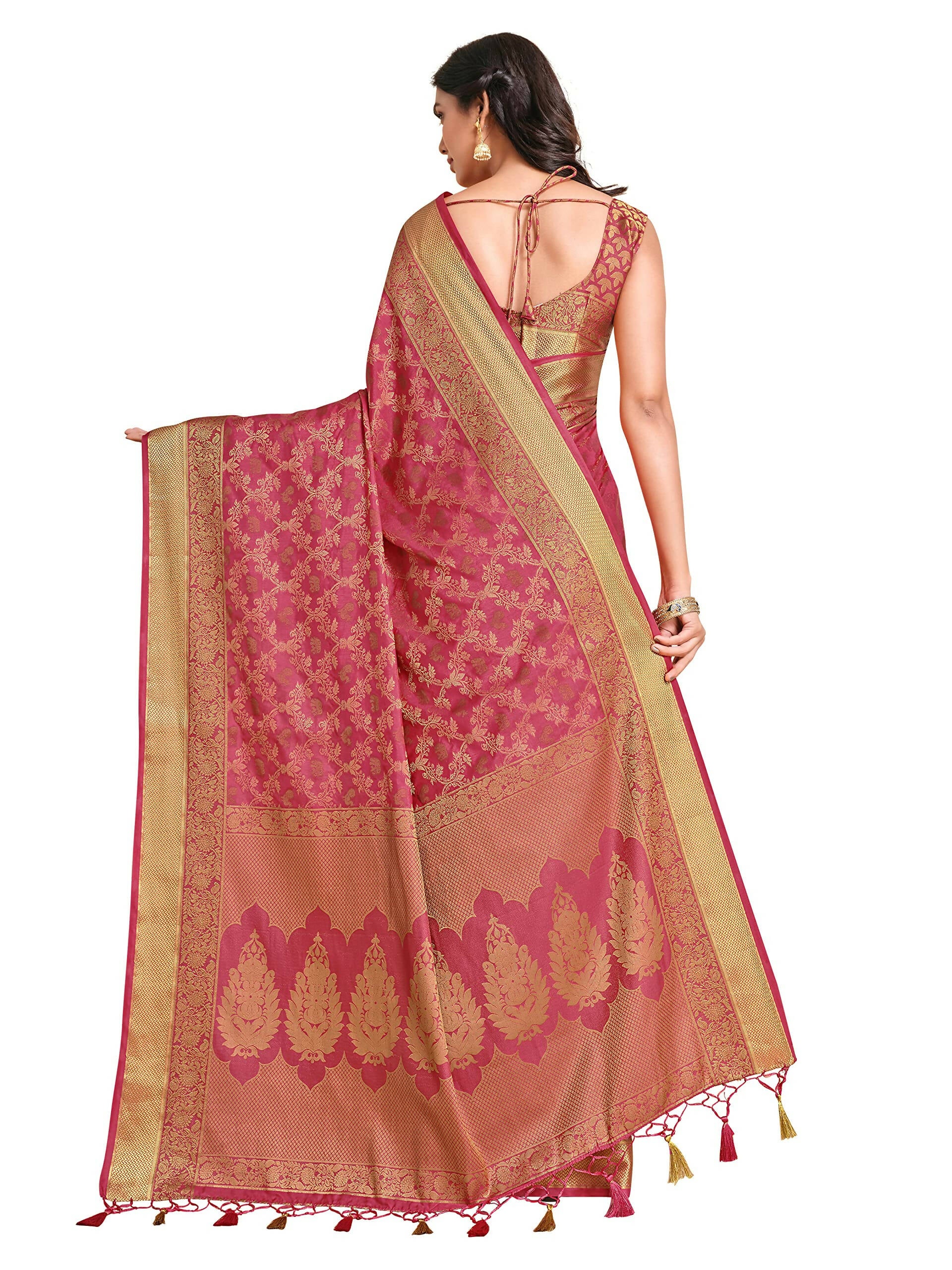 Mimosa Women's Kanchipuram Art Silk Pink Saree - Distacart