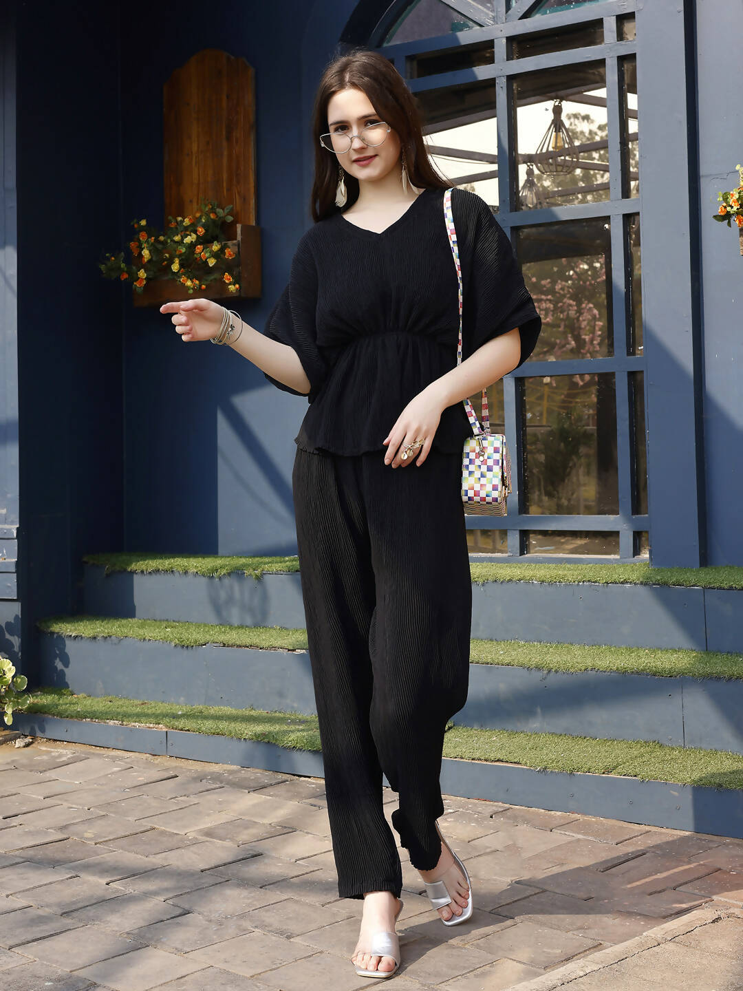 Black Crush Plain Top with Matching Bottom - Eesha - Distacart