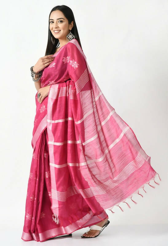 Mominos Fashion Moeza Magenta All Over Buti Handloom Silk Saree with unstitched Blouse piece - Distacart