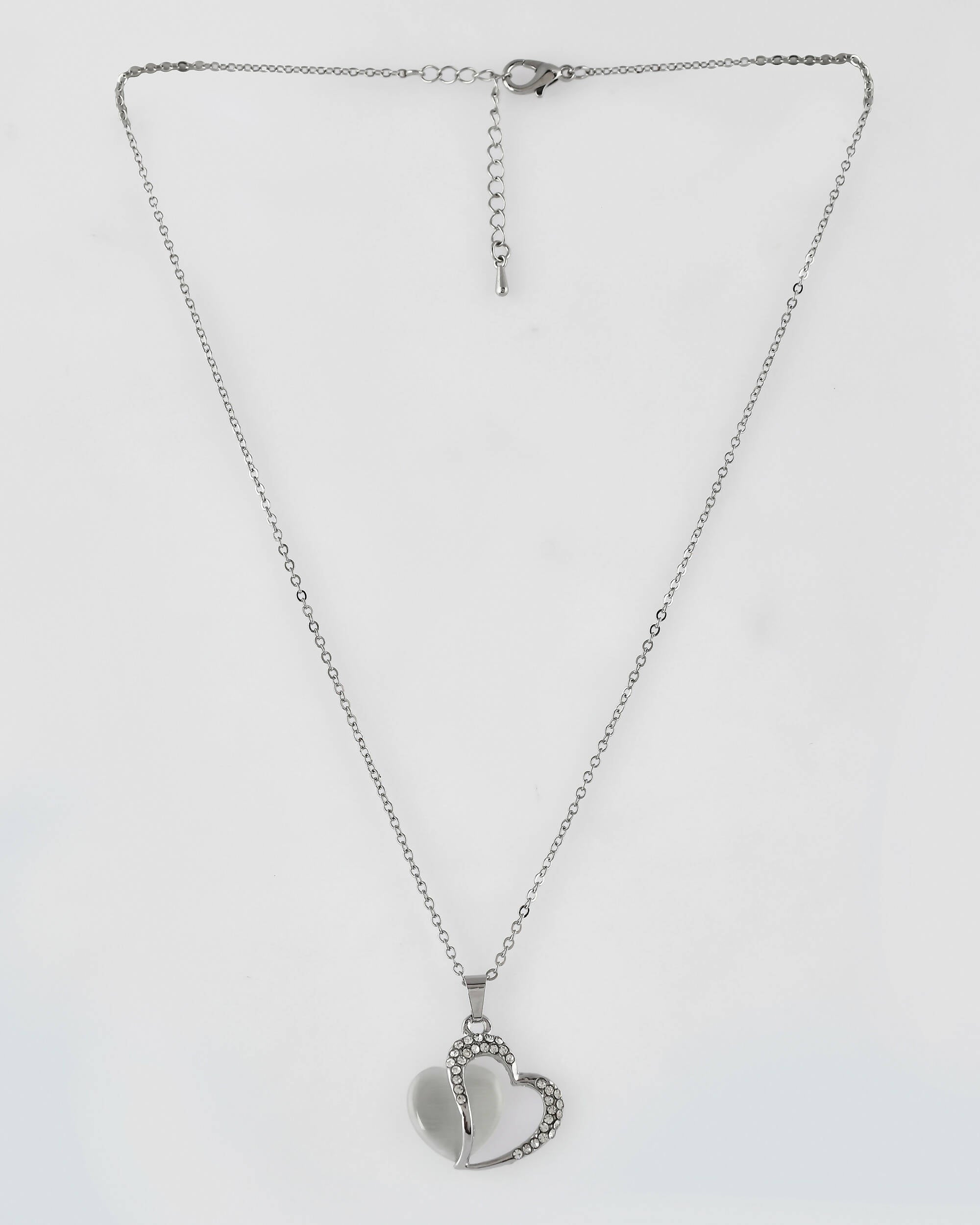 VOJ Women Stainless Steel Sliver-Plated Beads Chain with Double Heart-Shape Pendant - Distacart