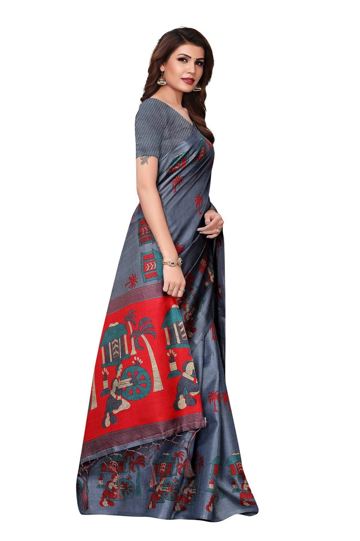 Vamika Grey Kalamkari With Jhalar Khadi Silk Saree