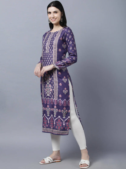 Myshka Women Purple Ethnic Motifs Printed Kurta - Distacart