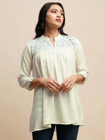 Thumbnail for White Rayon Embroidered Top - Tarini - Distacart
