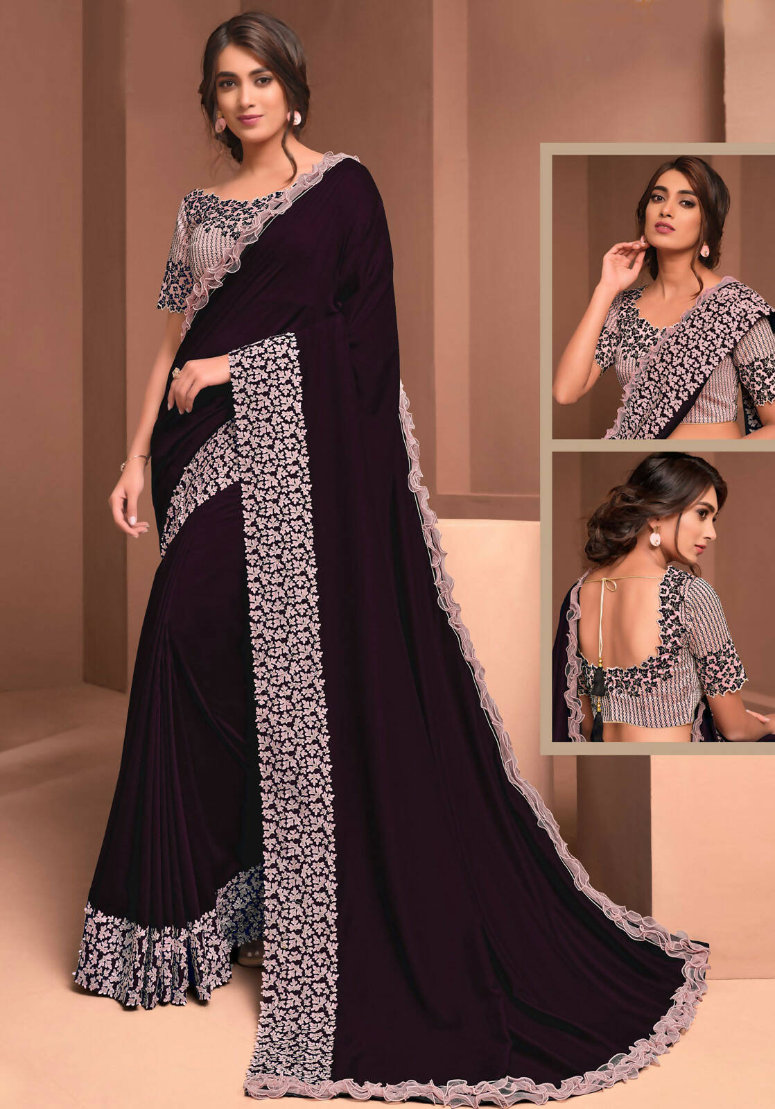 Teal Blue Colored Silk Georgette Embroidered Saree With Unstitched Blouse - Norita Raissa - Distacart