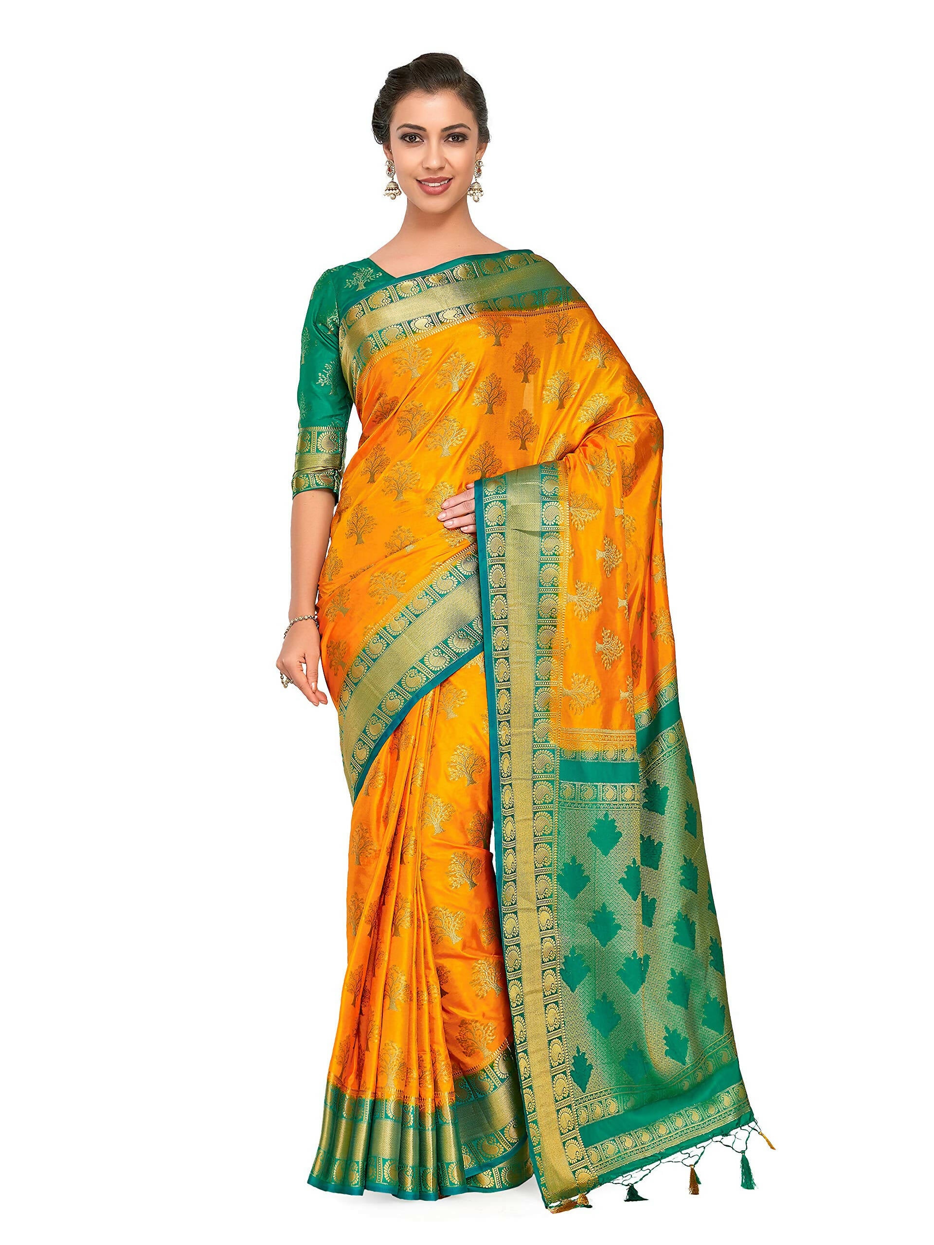 Mimosa Women's Gold Kanchipuram Silk Saree - Distacart