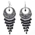Thumbnail for Oxidized Black Jhalar Long Drop Party Beads Alloy Chandbali Earrings