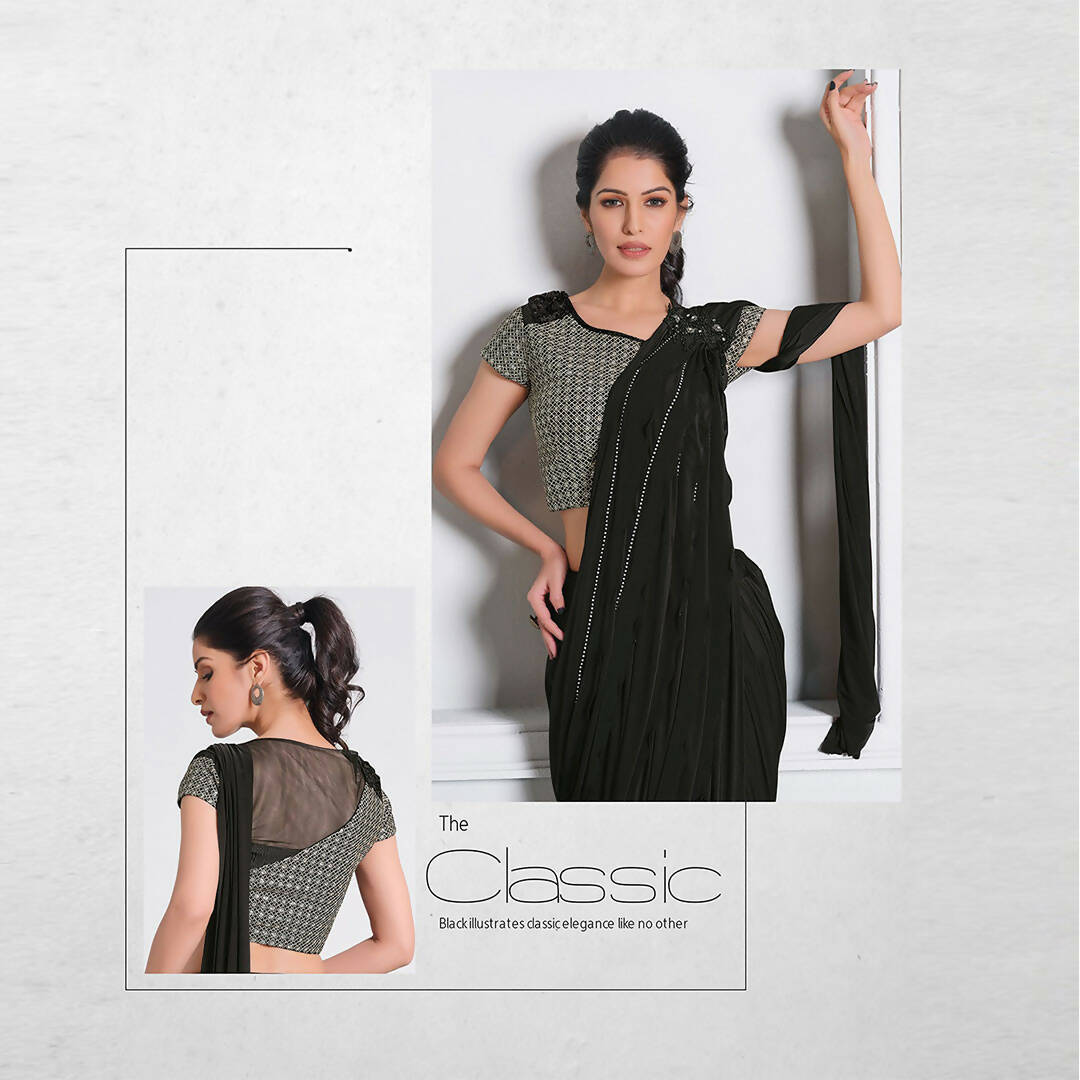 Black Lycra Cord And Sequins Embriodery Saree - Mohmanthan Izzara - Distacart