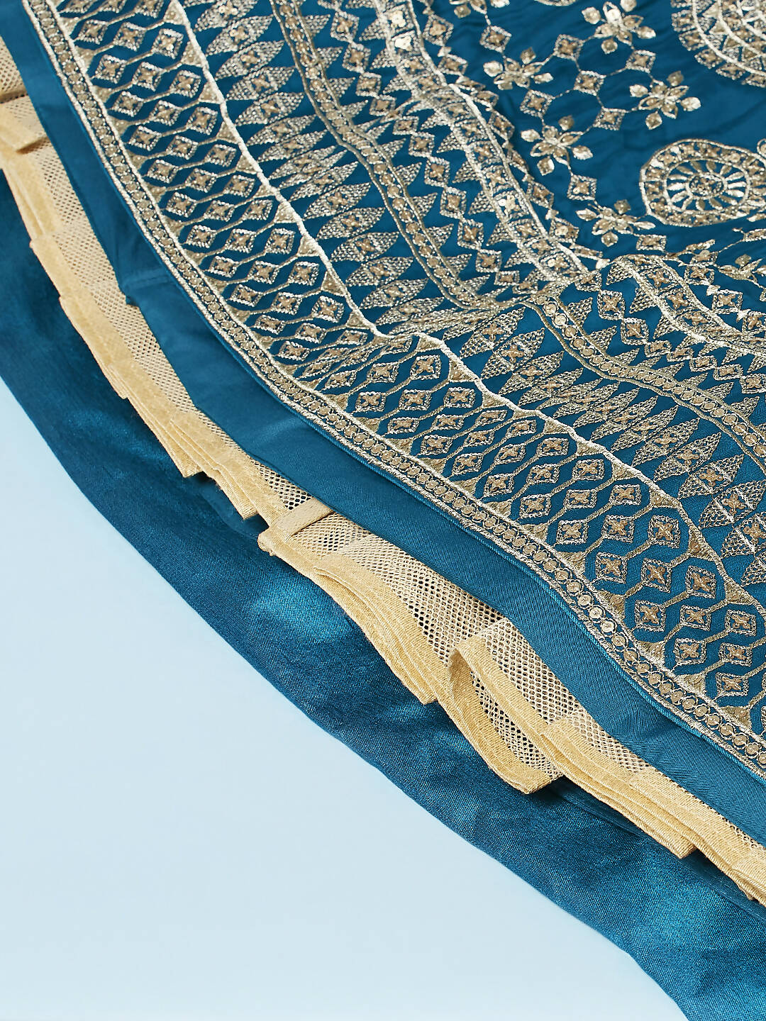 House of Panchhi Teal - Pure Georgette Embroidered Lehenga - Distacart