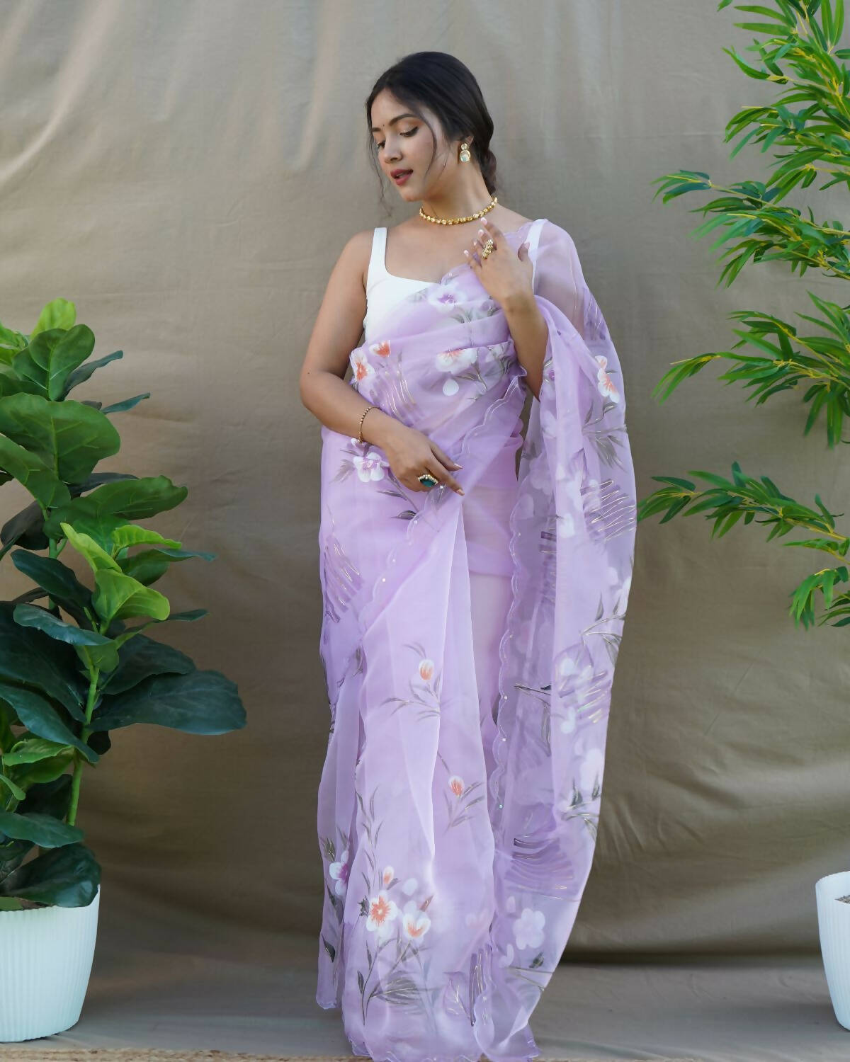 Vamsee Lavender Organza Saree - Distacart