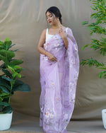 Thumbnail for Vamsee Lavender Organza Saree - Distacart