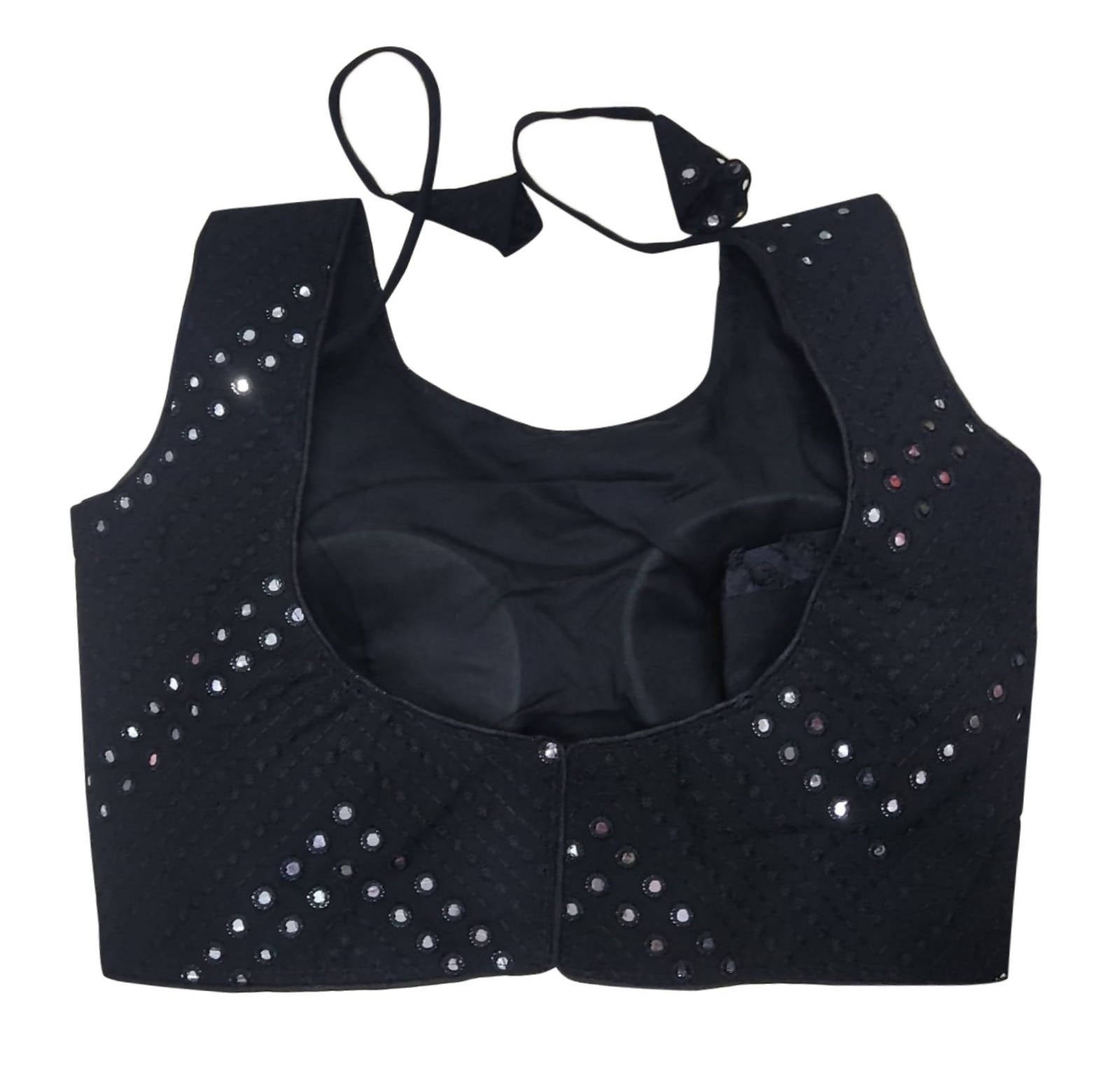 Vamika Brown Georgette Mirror Work Blouse - Distacart