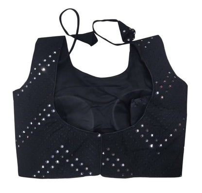 Vamika Brown Georgette Mirror Work Blouse - Distacart