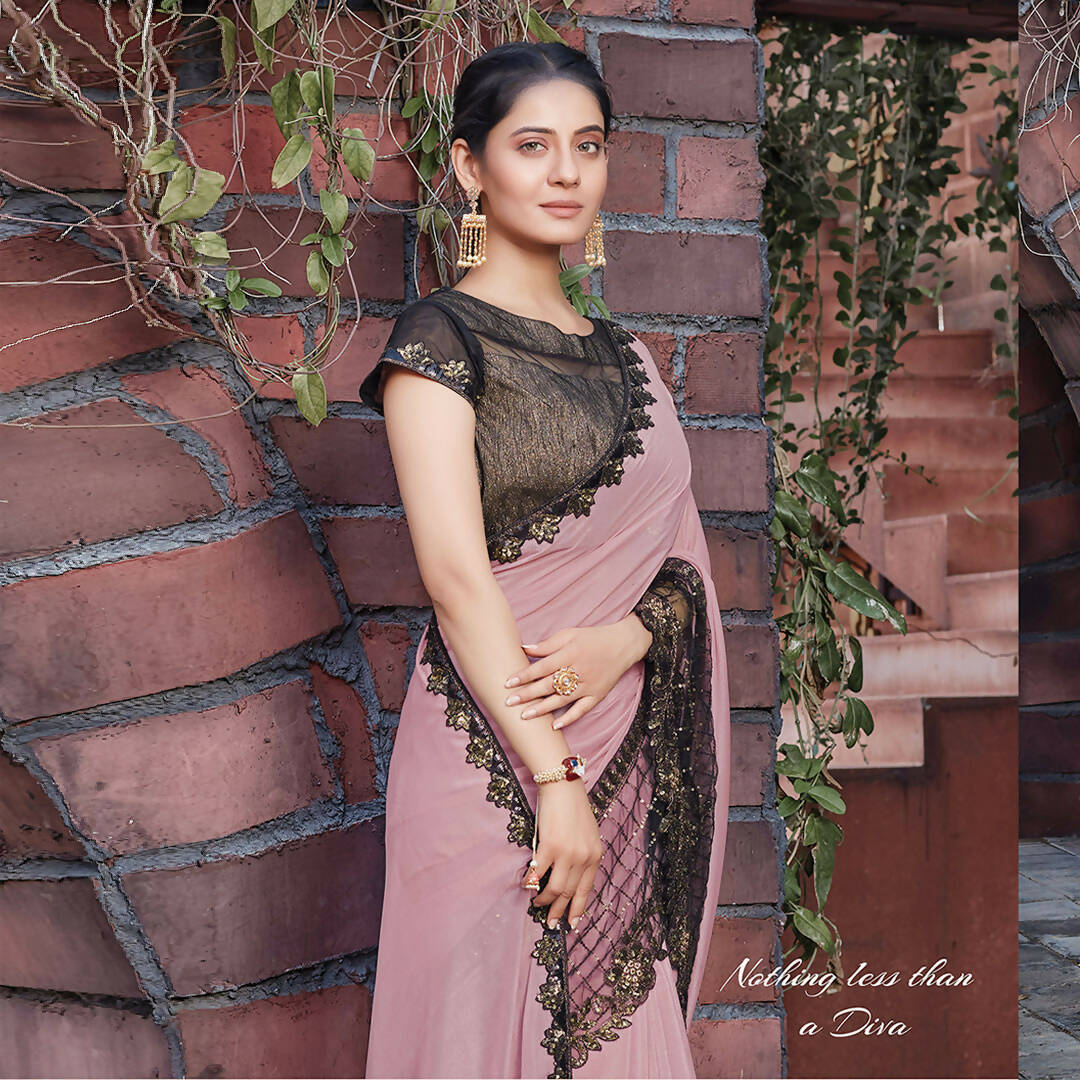 Pink Colored Silk Georgette Embroidered Saree With Blouse - Norita Royal Adveka - Distacart