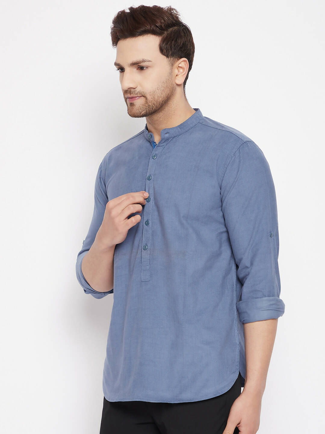 Even Apparels Grey Pure Cotton Short Men's Kurta With Band Collar - Distacart