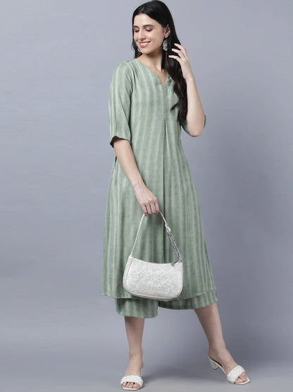 Myshka Stylish Green Cotton 3/4 Sleeve Women's Kurta Palazzo Set - Distacart