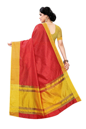 Vamika Red Cotton Silk Weaving Saree (Manipuri Red) - Distacart