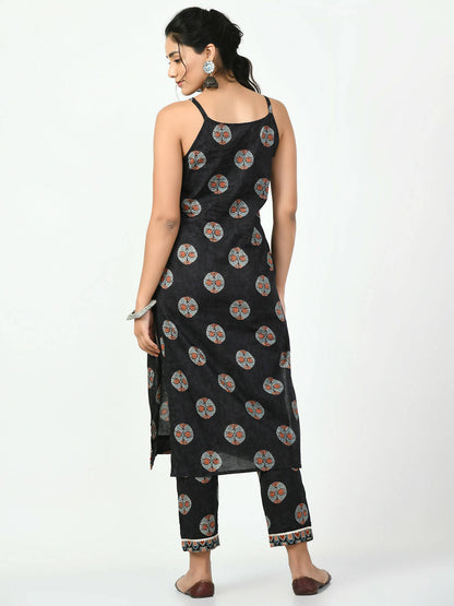 Myshka Women's Black Printed Kurta With Trouser - Distacart