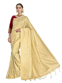 Thumbnail for Vardha Women's Beige Kanchipuram Raw Silk Saree With Unstitched Blouse Piece