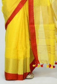 Thumbnail for Mominos Fashion Moeza Pure Linen Yellow Saree