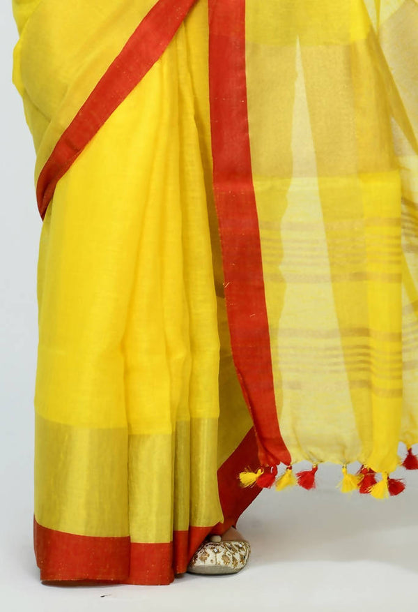 Mominos Fashion Moeza Pure Linen Yellow Saree