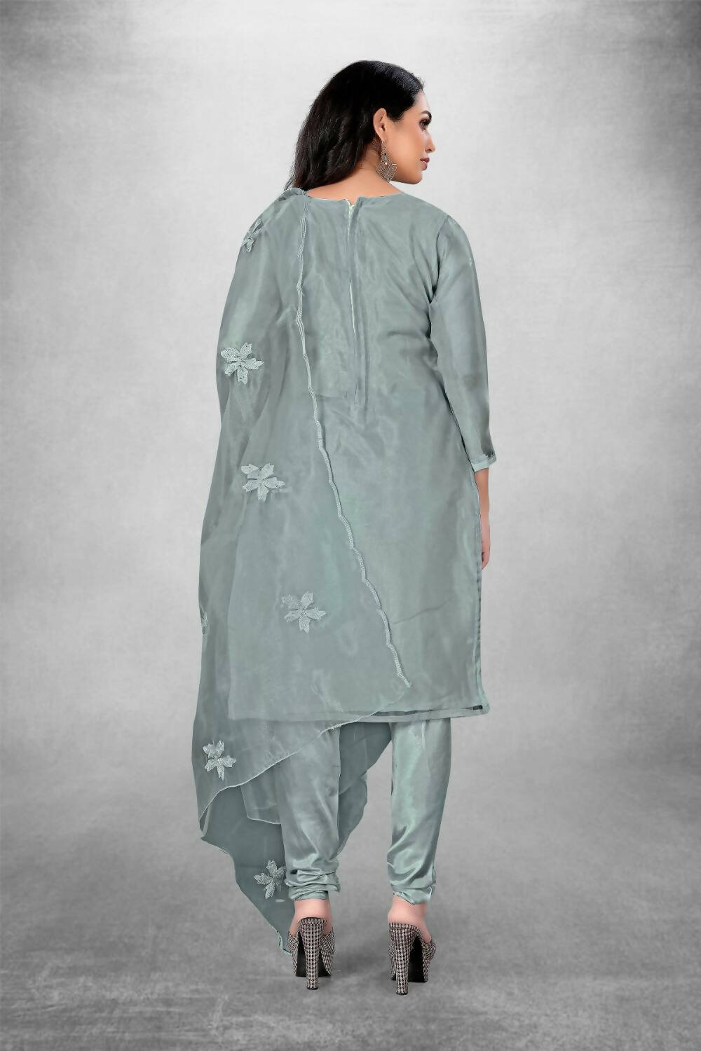 Grey Heavy Organza Silk Embroidered Unstitched Dress Material - Amara - Distacart