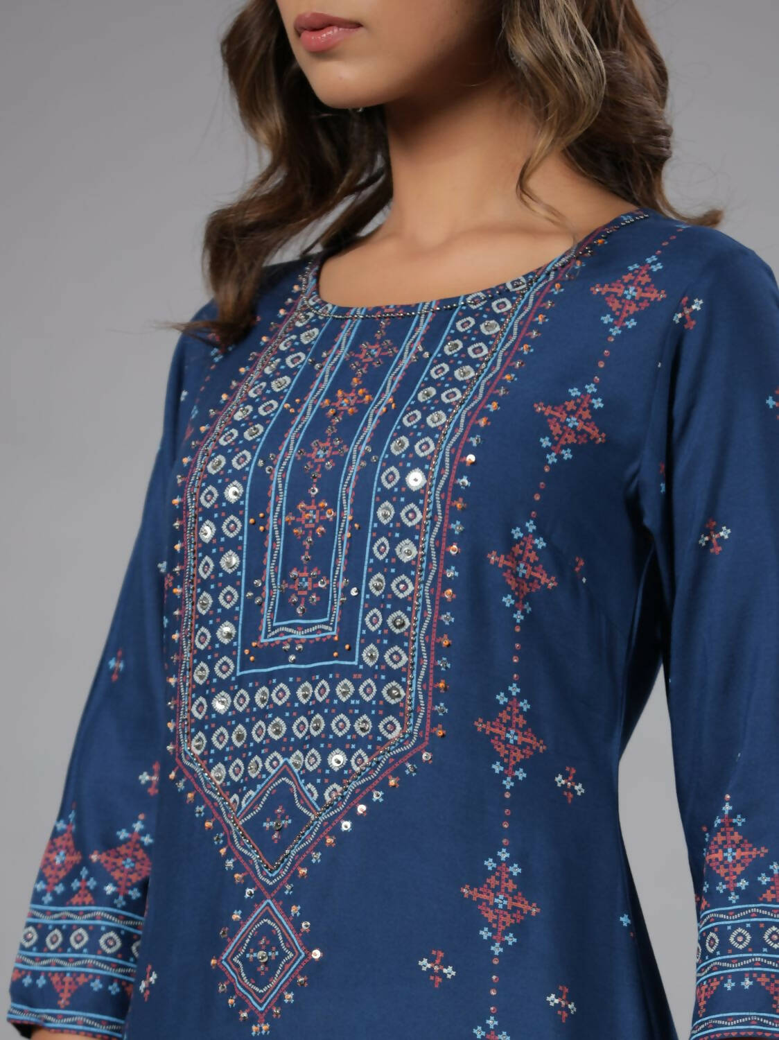 Juniper Women Navy Blue Printed Straight Kurta - Distacart