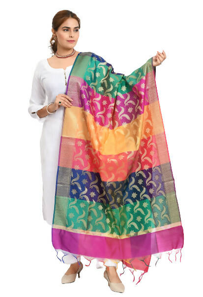 Mominos Fashion Moeza Women's Banarsi Silk Floral Woven Design Multi Dupatta - Distacart