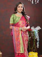 Thumbnail for Lorenvalley Fashion Magenta Kanjivaram Silk Woven Design with Zari Weaving Saree - Distacart