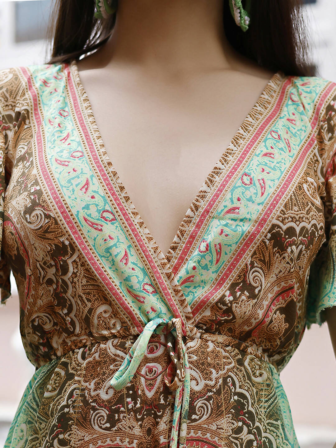 Sea Green Rayon Foil Printed Long Dress - Michan - Distacart