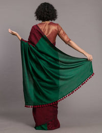 Thumbnail for Suta Maroon Green Colourblocked Cotton Blend Saree - Distacart