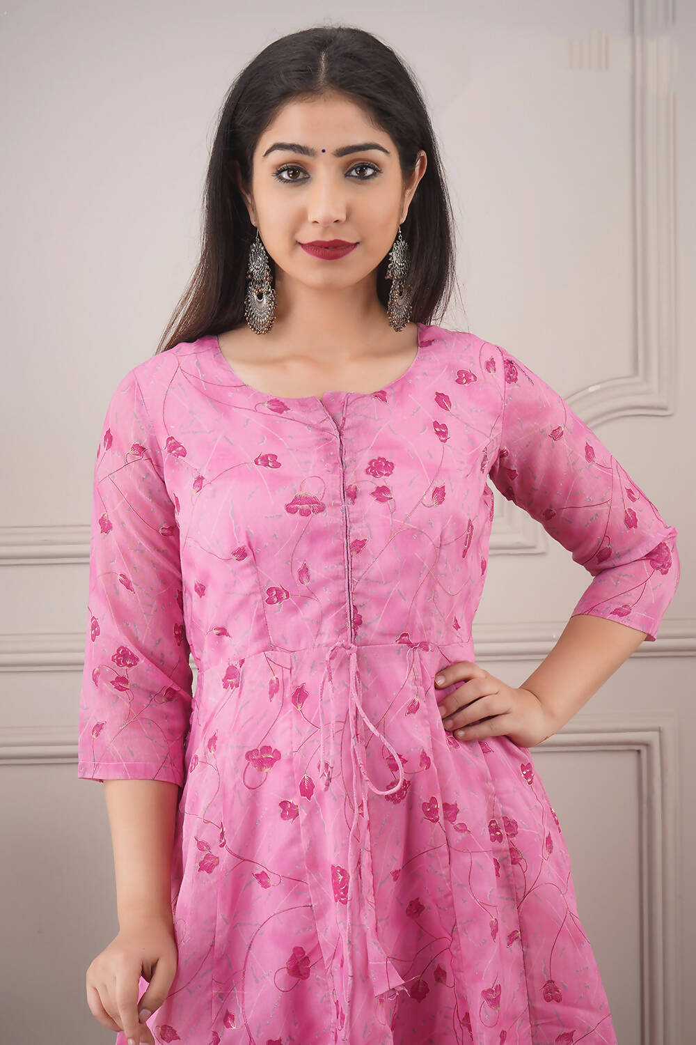 Partywear Designer Hand Screen and Foil Print pink Pure chanderi Gown - Anbazaar - Distacart