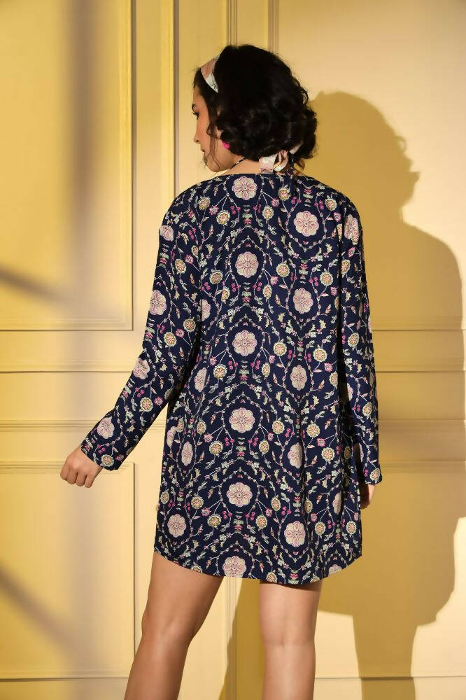 Navy Blue Platinum Creap Printed Co-Sets - Femella - Distacart