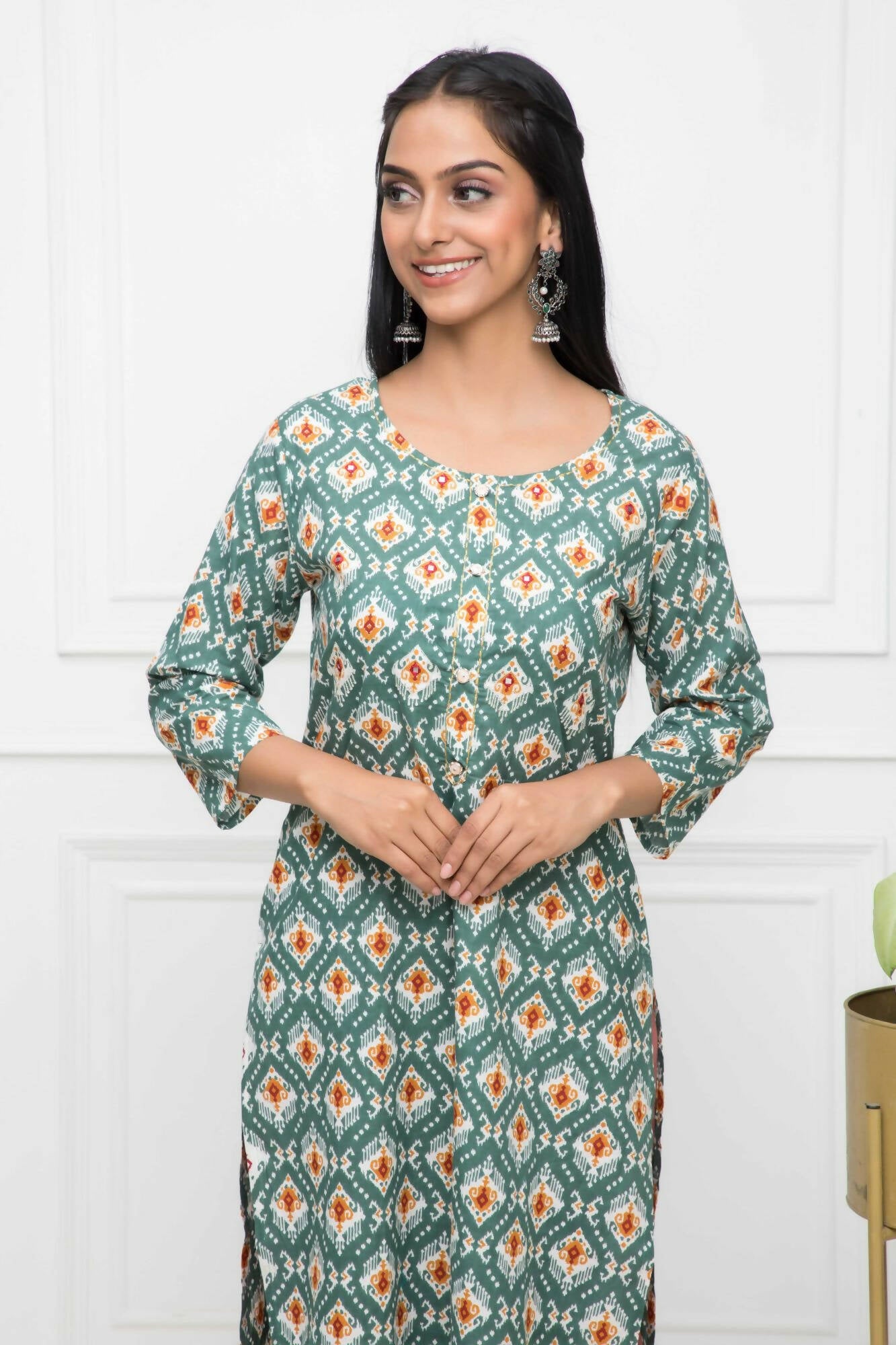 Myshka Multi Floral Cotton Straight Round Neck Women Kurtas - Distacart