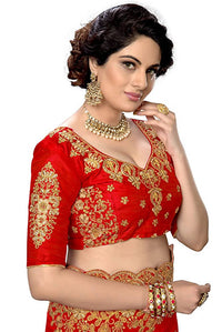 Thumbnail for Sarvadarshi Fashion Women's Red Fabric Silk Heavy Work Embroidery Saree With Blouse Piece