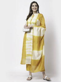 Thumbnail for Myshka Women Yellow Viscose Printed 3/4 Sleeve Round Neck Kurta Pant Dupatta Set