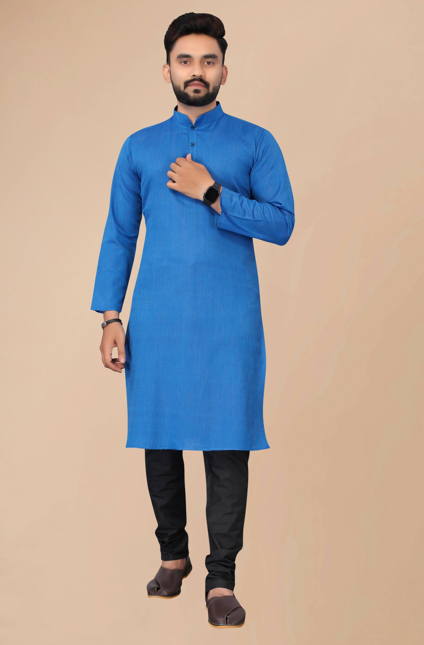 Men's Blue Striped Cotton Kurta - Mahotsav - Distacart