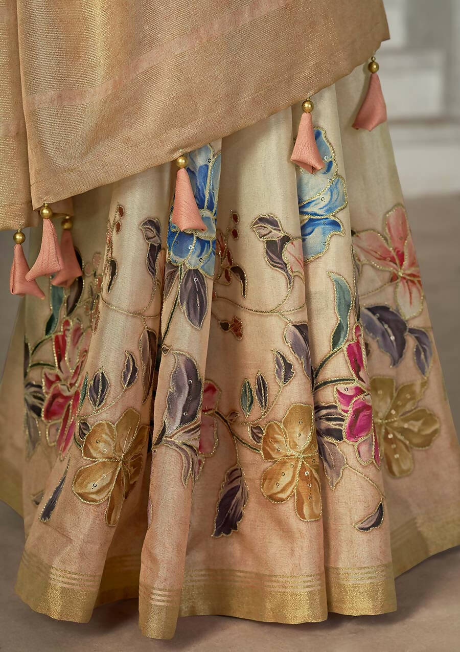 Beige Rangkat Tussar Silk Woven Design Saree with Unstitched Blouse - Mohmanthan Eshani - Distacart